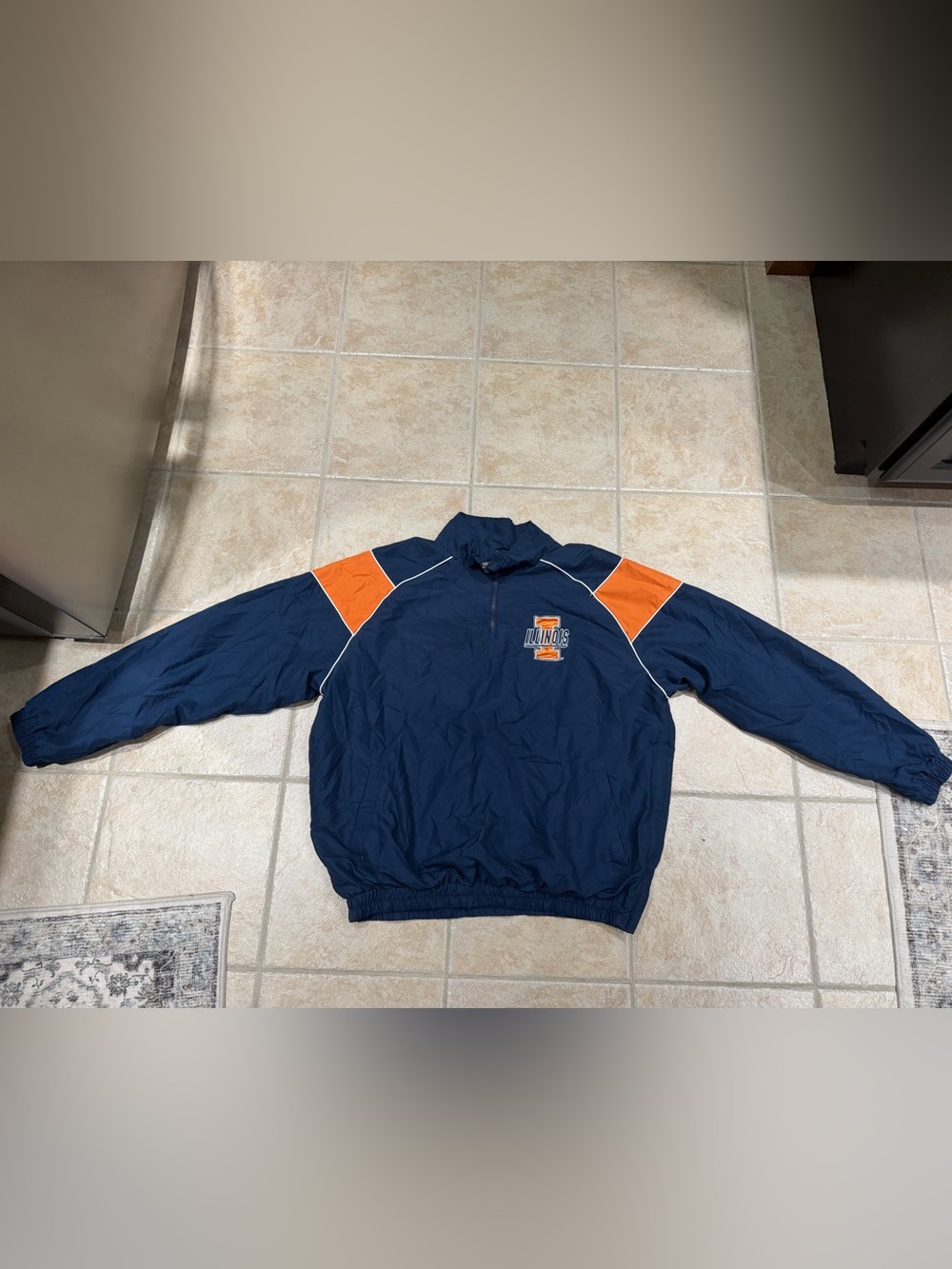 Illinois Fighting Illini Jacket Mens XL Blue Pullover Windbreaker V Neck Vintage